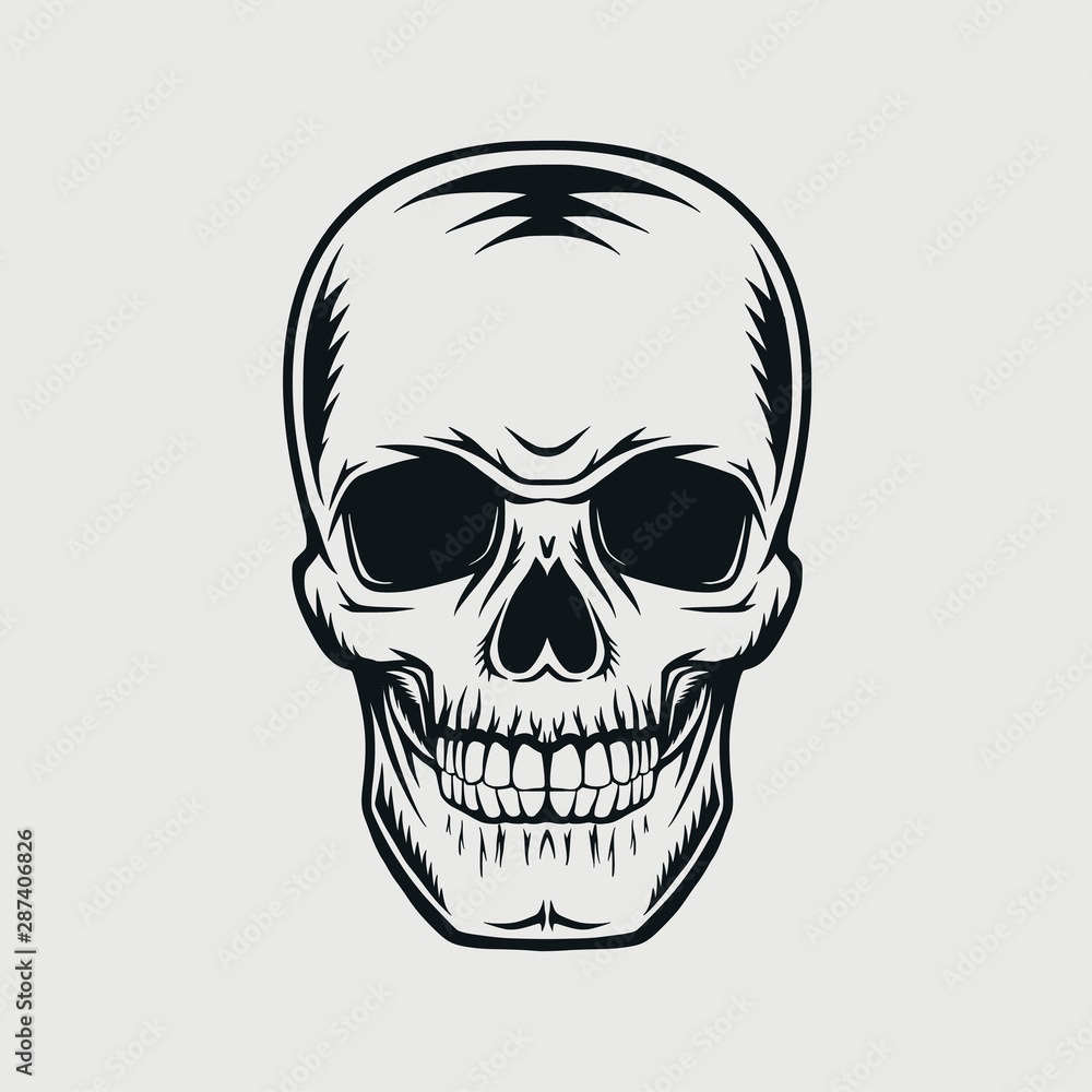 Fototapeta premium Skull drawing in a vintage retro woodcut etched or engraved style