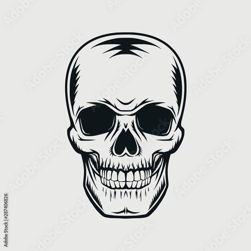 Skull drawing in a vintage retro woodcut etched or engraved style