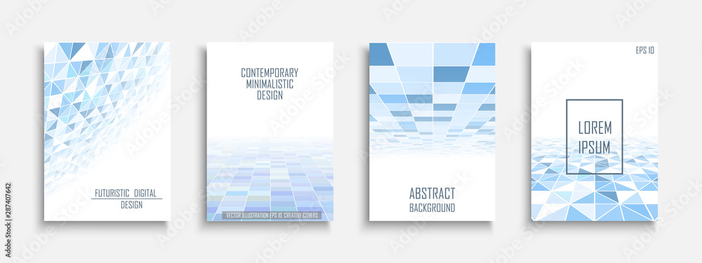Blue light futuristic covers - mosaic geometric design.