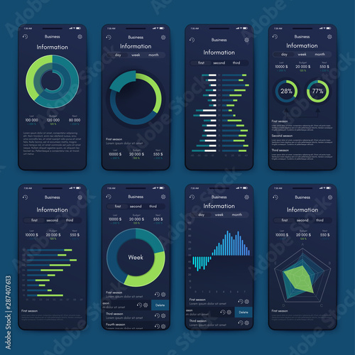 Different UI, UX, GUI screens and flat web icons for mobile apps