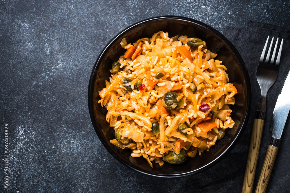 Cabbage stew with rice and vegetables. Cabbage stew with rice and vegetables.