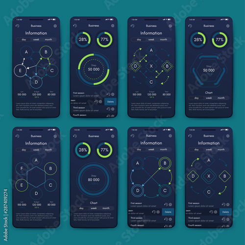 Different UI, UX, GUI screens and flat web icons for mobile apps