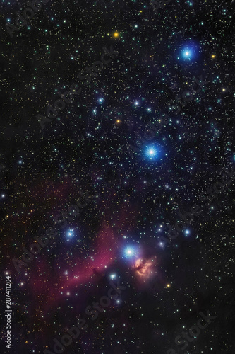 Orion's belt in the winter sky, stars Alnitak, Alnilam, Mintaka, Horsehead Nebula, Orion Nebula photo