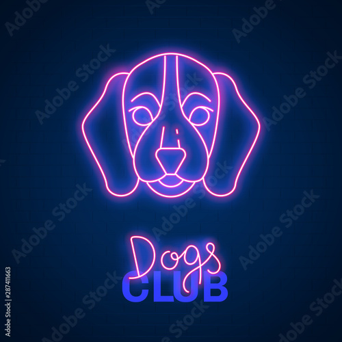Glowing neon effect Dogs club Beagle sign