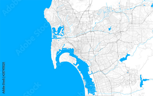 Rich detailed vector map of San Diego, California, U.S.A.