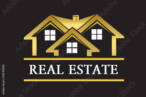 Real estate golden house logo vector