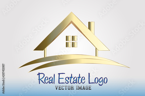 Real estate luxury golden house logo id business card vector