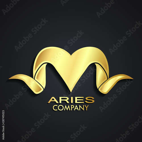 3d golden aries horns stylized shape logo