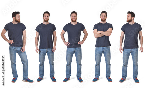 set of photos of a man in various poses in white background