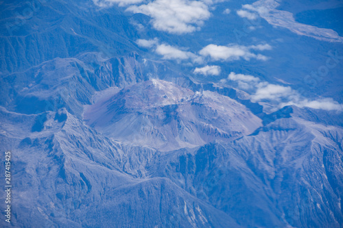 Aerial view of volcano in the Chilean Lake District take from an aeroplane