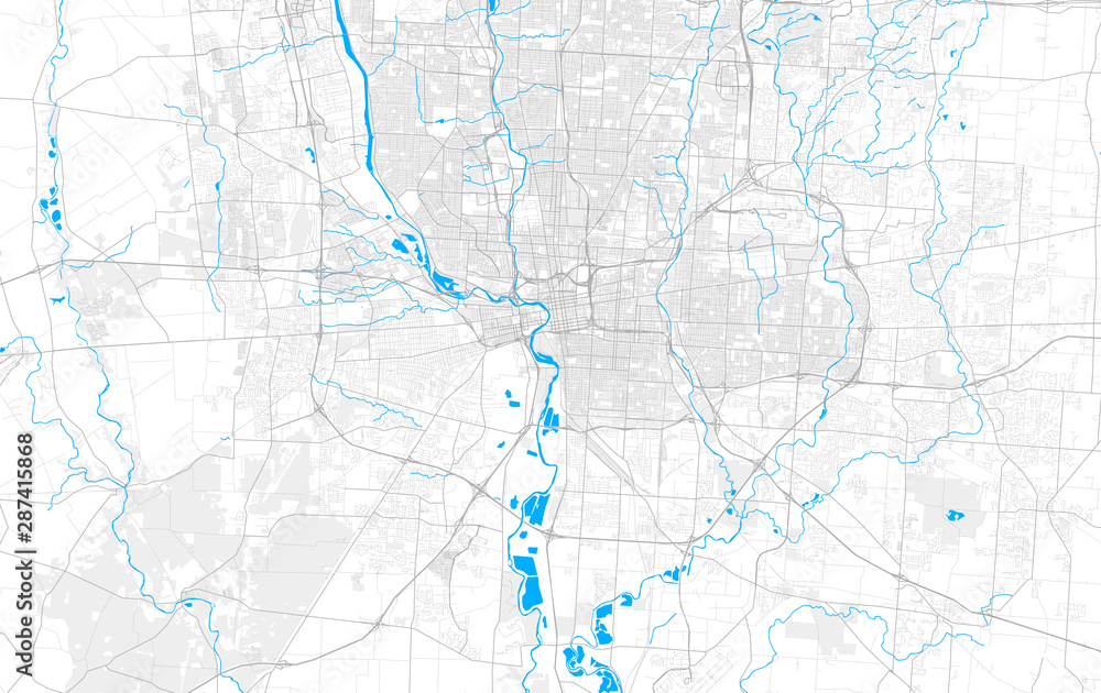 Rich detailed vector map of Columbus, Ohio, U.S.A.