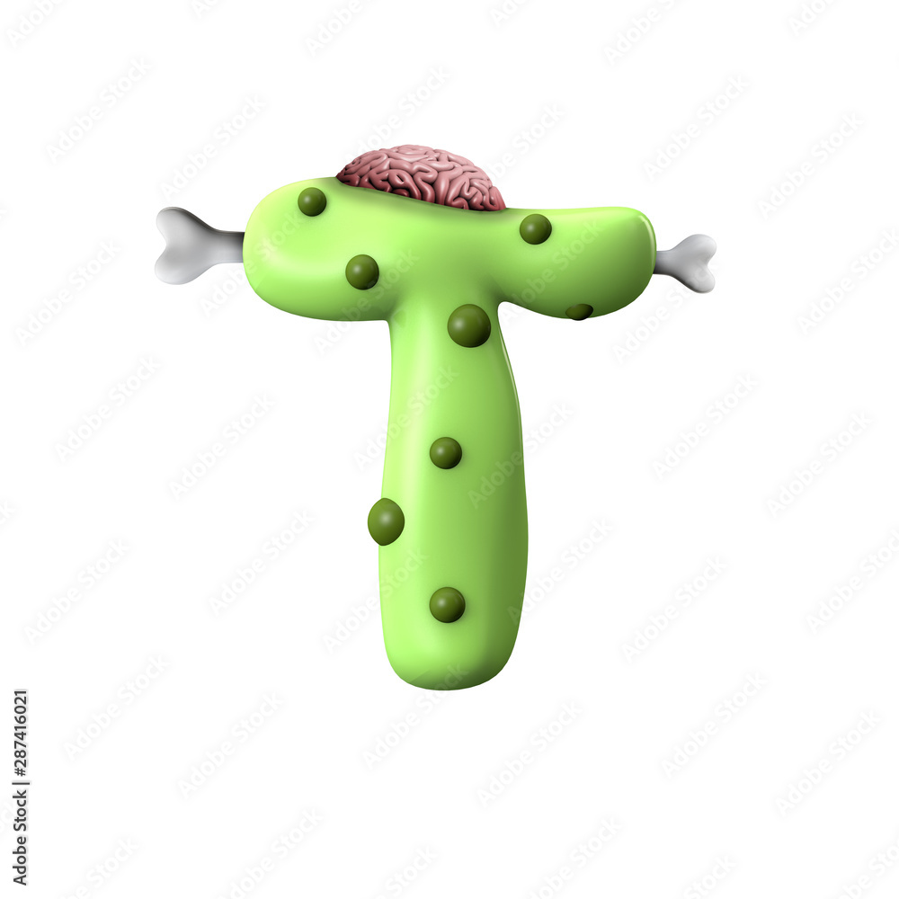 Naklejka premium zombie alphabet letter T. Halloween font. 3D Rendering
