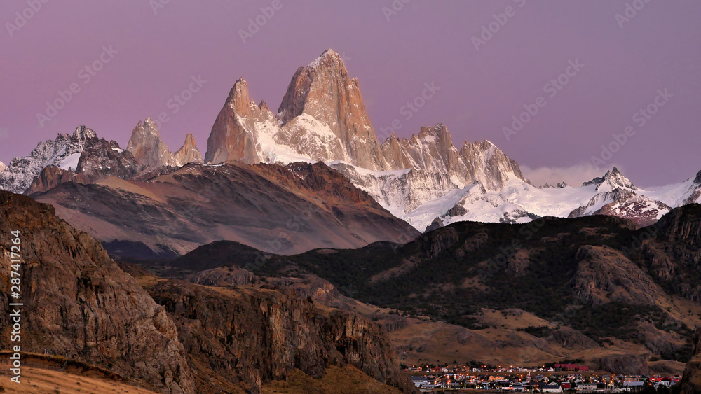 Patagonia mountains befora sunrise. Amazing morning light