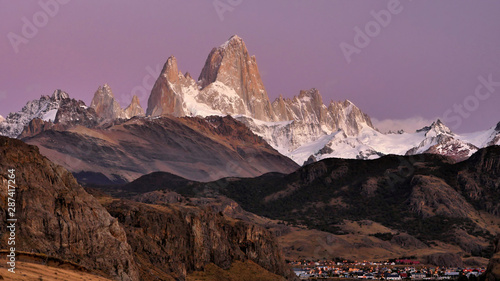 Patagonia mountains befora sunrise. Amazing morning light