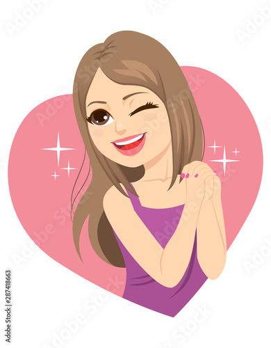 Beautiful young charming teenager woman winking eye