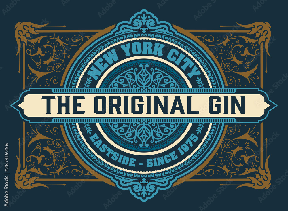 Gin label for packing with floral ornaments