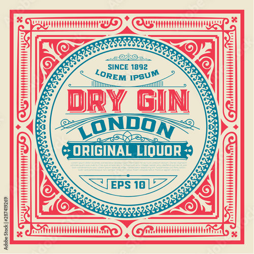 Gin label for packing with floral ornaments