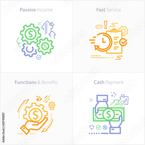 Colorful flat design icon passive income / Fast Service / Functions & Benefits / Cash payment
