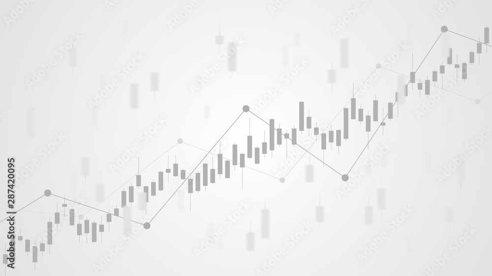 Abstract financial chart with uptrend line graph in stock market on black and white color background
