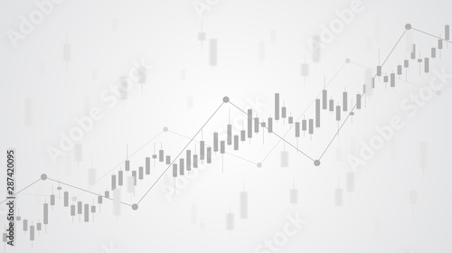 Abstract financial chart with uptrend line graph in stock market on black and white color background