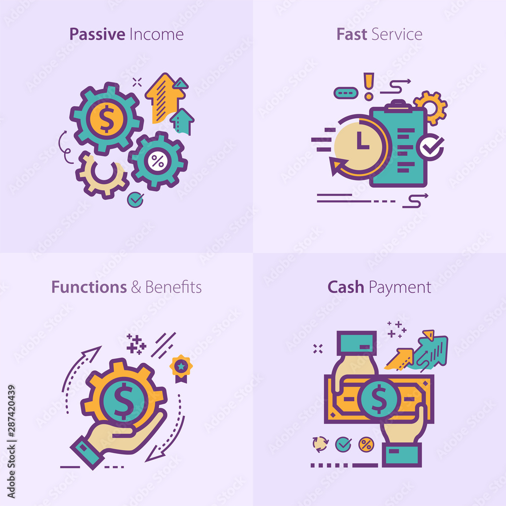 Colorful flat design icon passive income / Fast Service / Functions & Benefits / Cash payment