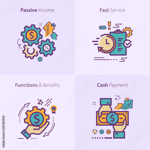 Colorful flat design icon passive income / Fast Service / Functions & Benefits / Cash payment