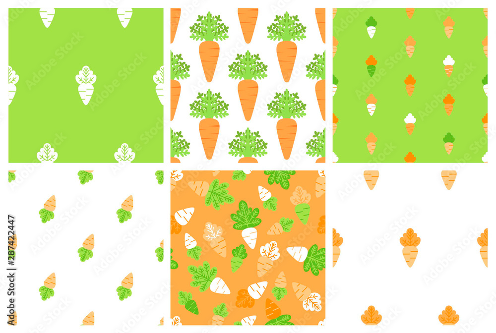 Carrots seamless patterns set Carrots seamless patterns set