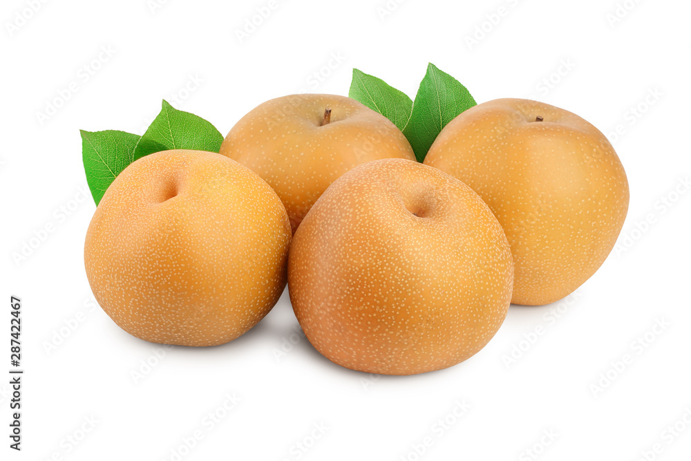 Fresh asian pear with leaf isolated on white background Fresh asian pear with leaf isolated on white background