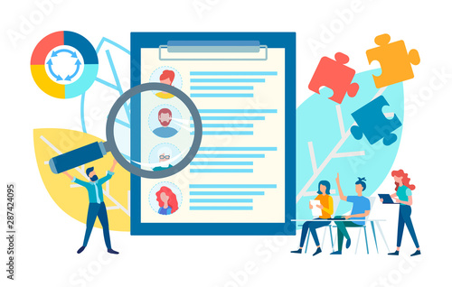 Selection of candidates for a job, recruitment management, meeting in the office.
