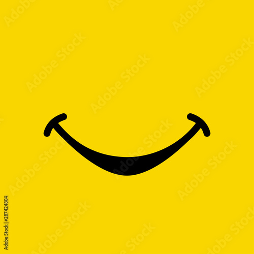 Smile emoticon show mouth on yellow background. Yummy emoji tasty or hungry smile. Vector illustration.