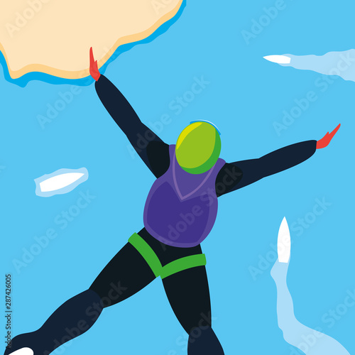 man skydiver in air with parachute closed