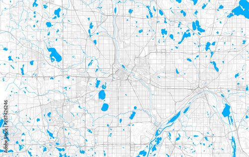Rich detailed vector map of Minneapolis, Minnesota, U.S.A.