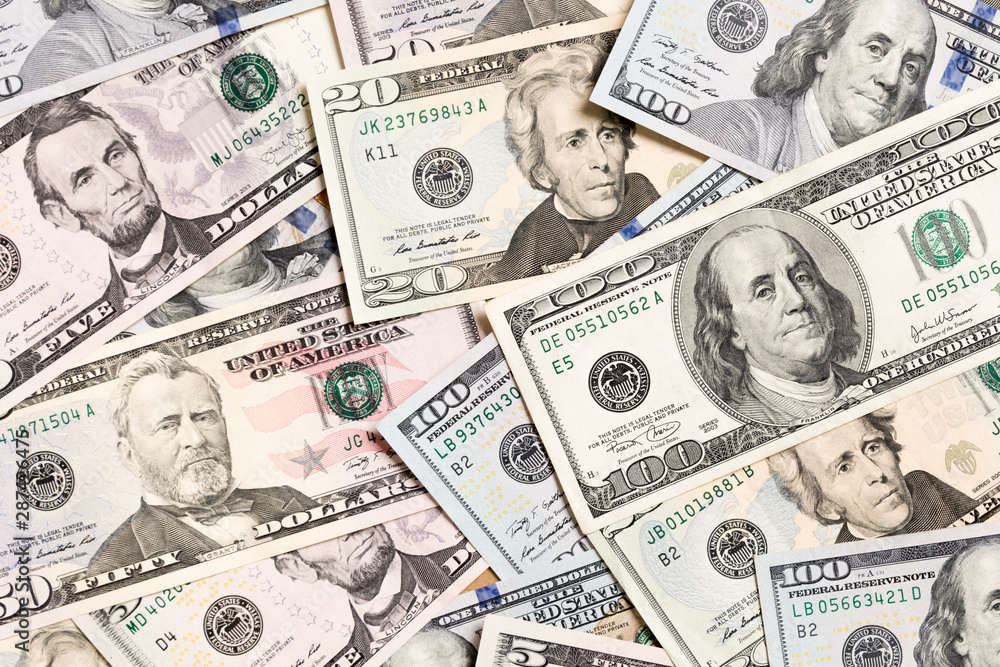 Dollar banknotes Top view of business concept on background with copy space Dollar banknotes Top view of business concept on background with copy space