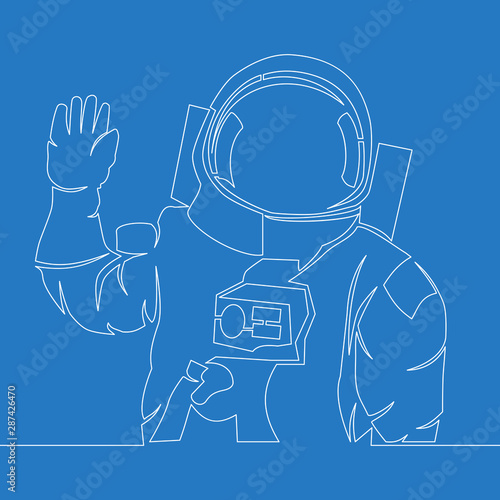 One line drawing astronaut greeting concept