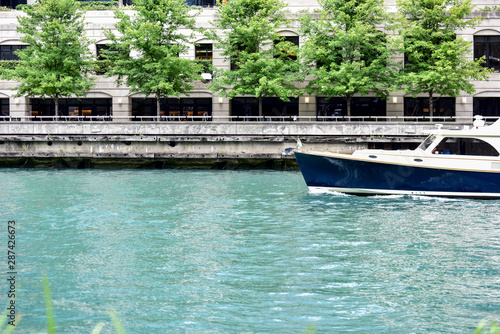 motor boats along the city river