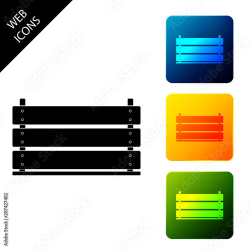 Wooden box icon isolated. Grocery basket, storehouse crate. Empty wooden container for vegetables, products. Set icons colorful square buttons. Vector Illustration