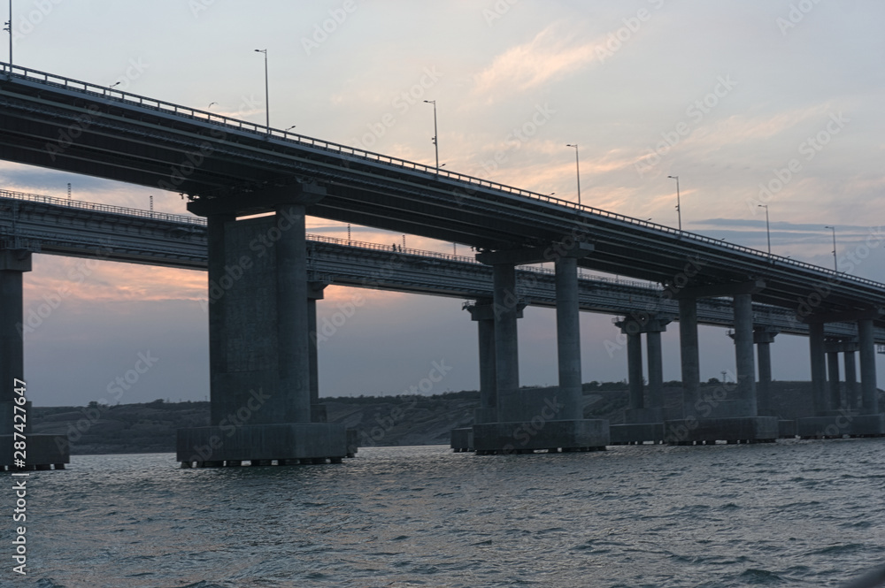 Bridge from mainland russia to the crimean peninsula, the bridge can be used by car and train and can be passed at the chain bridge part
