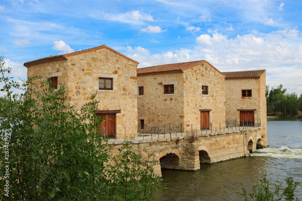 Zamora,Spain,9,2013;medieval mills located on the Duero riverbed