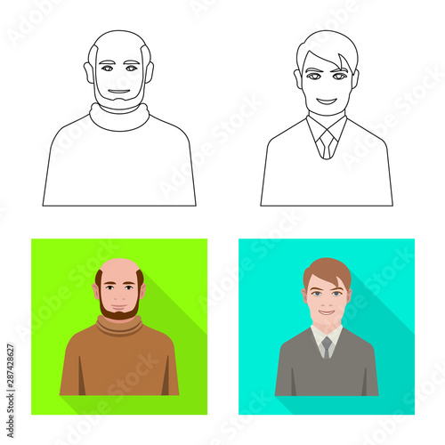 Vector illustration of hairstyle and profession icon. Collection of hairstyle and character stock symbol for web.