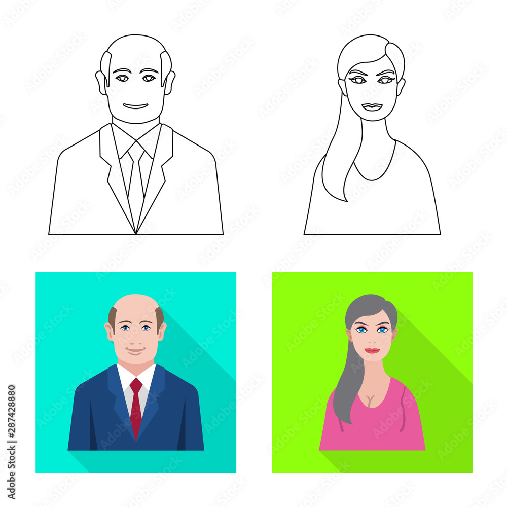 Vector illustration of hairstyle and profession logo. Set of hairstyle and character vector icon for stock. Vector illustration of hairstyle and profession logo. Set of hairstyle and character vector icon for stock.