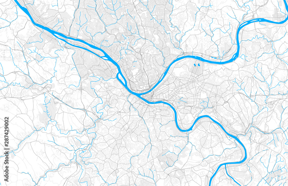 Obraz premium Rich detailed vector map of Pittsburgh, Pennsylvania, U.S.A.