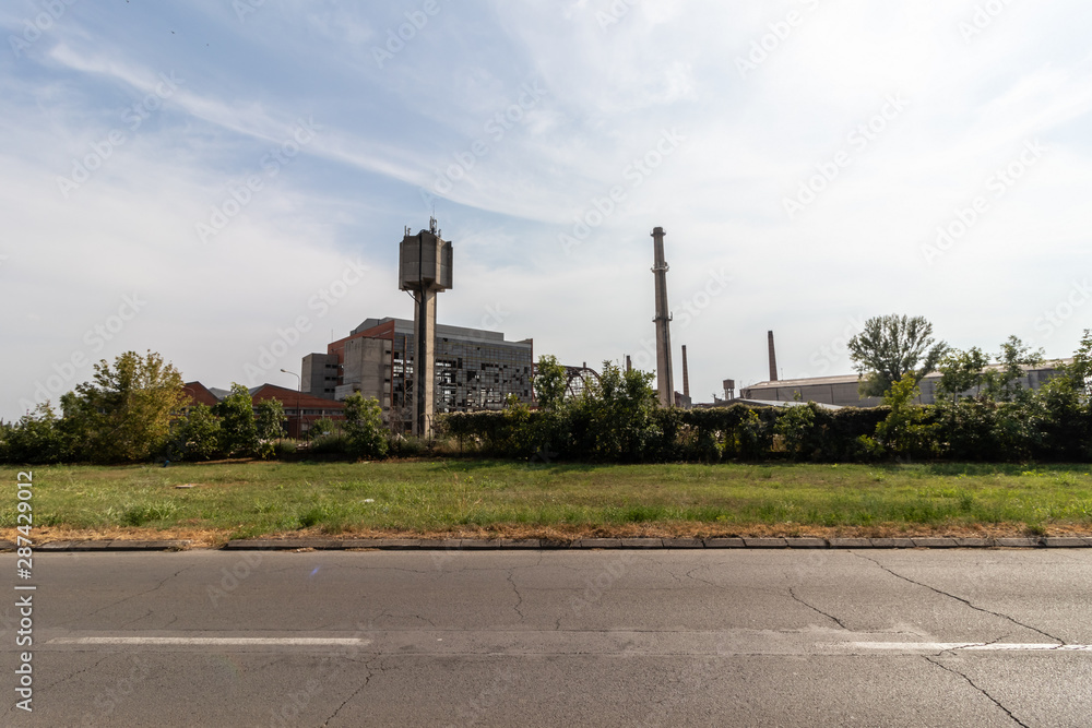 Industrial landscape, Empty buildings of an inactive plant along Industrial landscape, Empty buildings of an inactive plant along