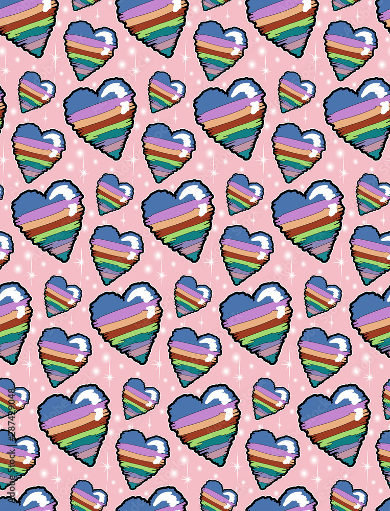 seamless pattern with multi-colored hearts. on a pink background. Template for wallpaper, packaging, textile, fabric. seamless pattern with multi-colored hearts. on a pink background. Template for wallpaper, packaging, textile, fabric.
