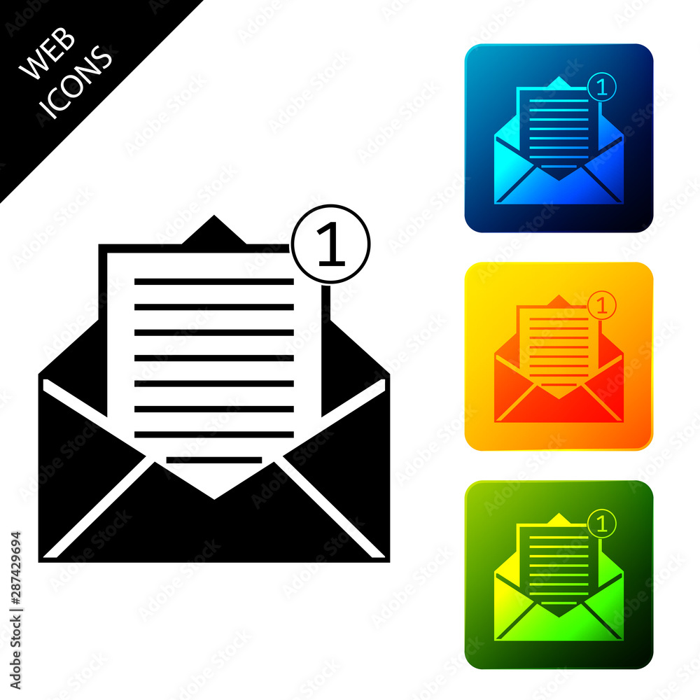 Received message concept. Envelope icon isolated. New, email incoming message, sms. Mail delivery service. Set icons colorful square buttons. Vector Illustration Received message concept. Envelope icon isolated. New, email incoming message, sms. Mail delivery service. Set icons colorful square buttons. Vector Illustration