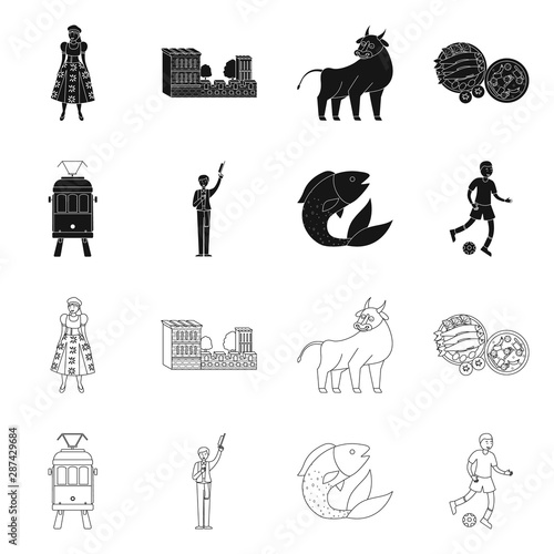 Vector design of and historic sign. Set of and country vector icon for stock.
