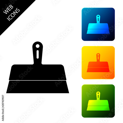 Putty knife icon isolated. Spatula repair tool. Spackling or paint instruments. Set icons colorful square buttons. Vector Illustration
