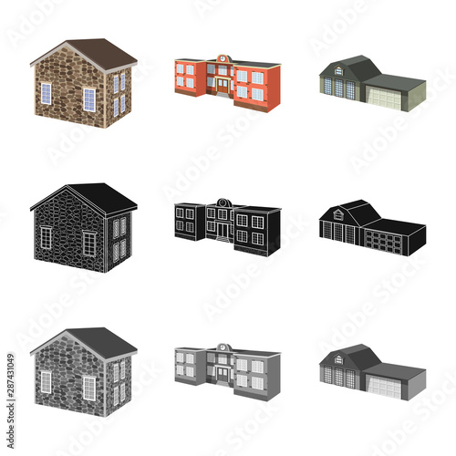 Vector design of facade and housing sign. Set of facade and infrastructure vector icon for stock.