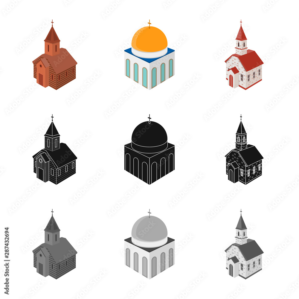 Vector illustration of temple and historic icon. Collection of temple and faith vector icon for stock.