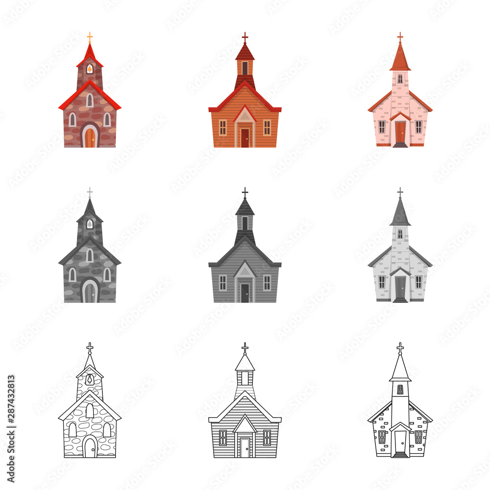 Vector design of cult and temple sign. Set of cult and parish stock vector illustration.