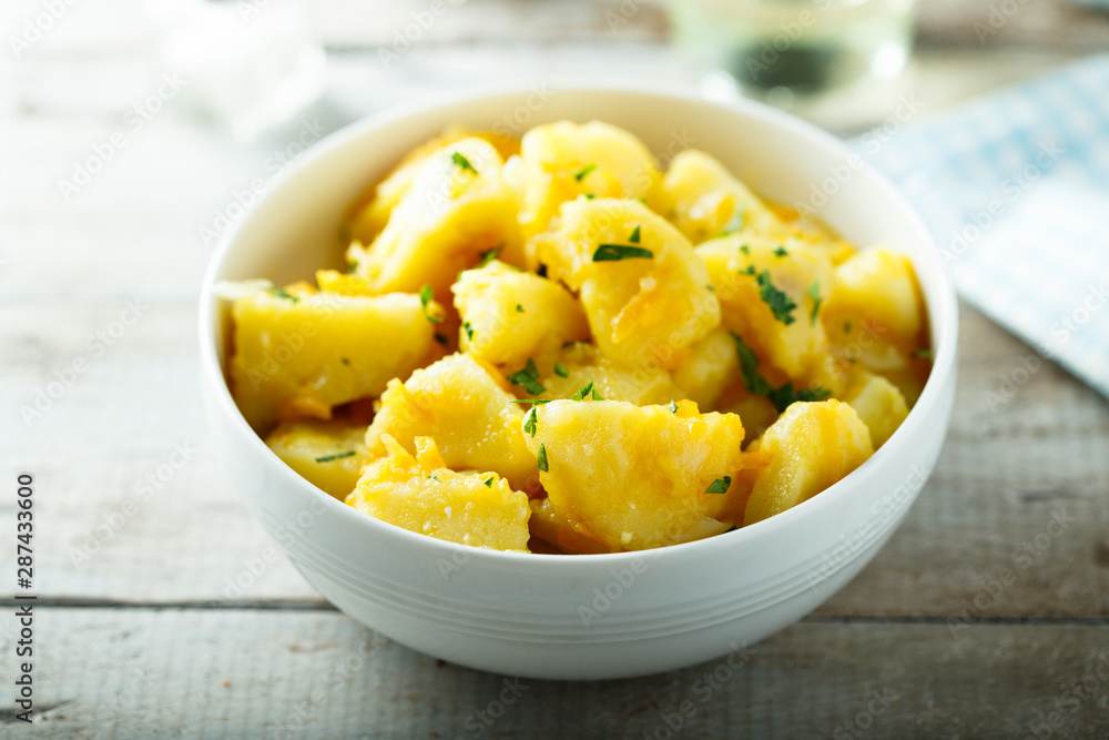 Homemade potato stew in white bowl Homemade potato stew in white bowl